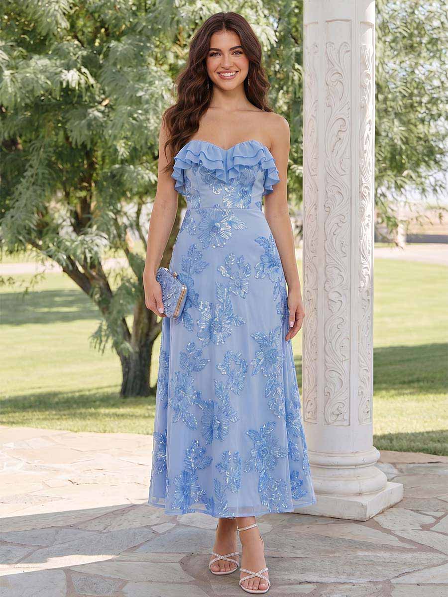 Lucinda Sky Blue front view wedding guest dress