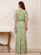 Sabine sage green back view mother of the bride dress