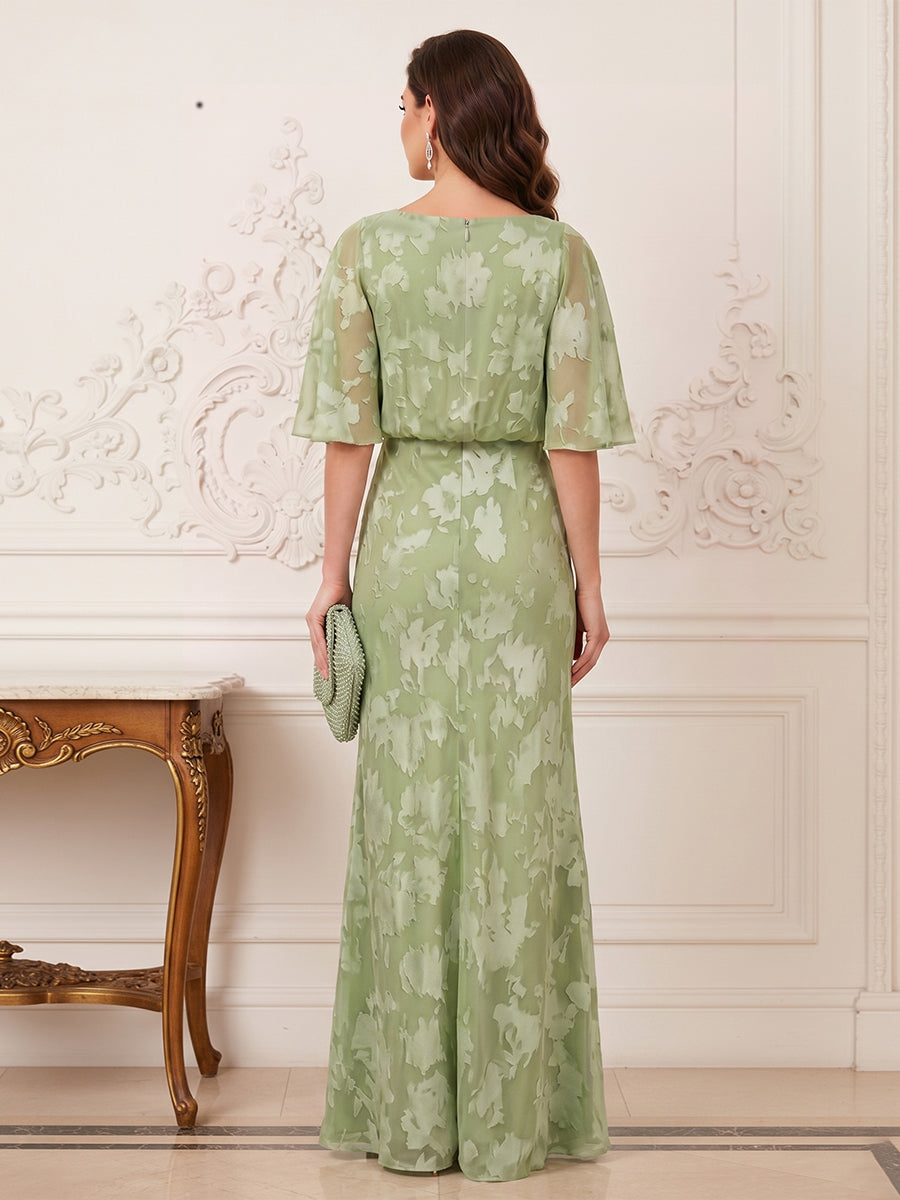 Sabine sage green back view mother of the bride dress