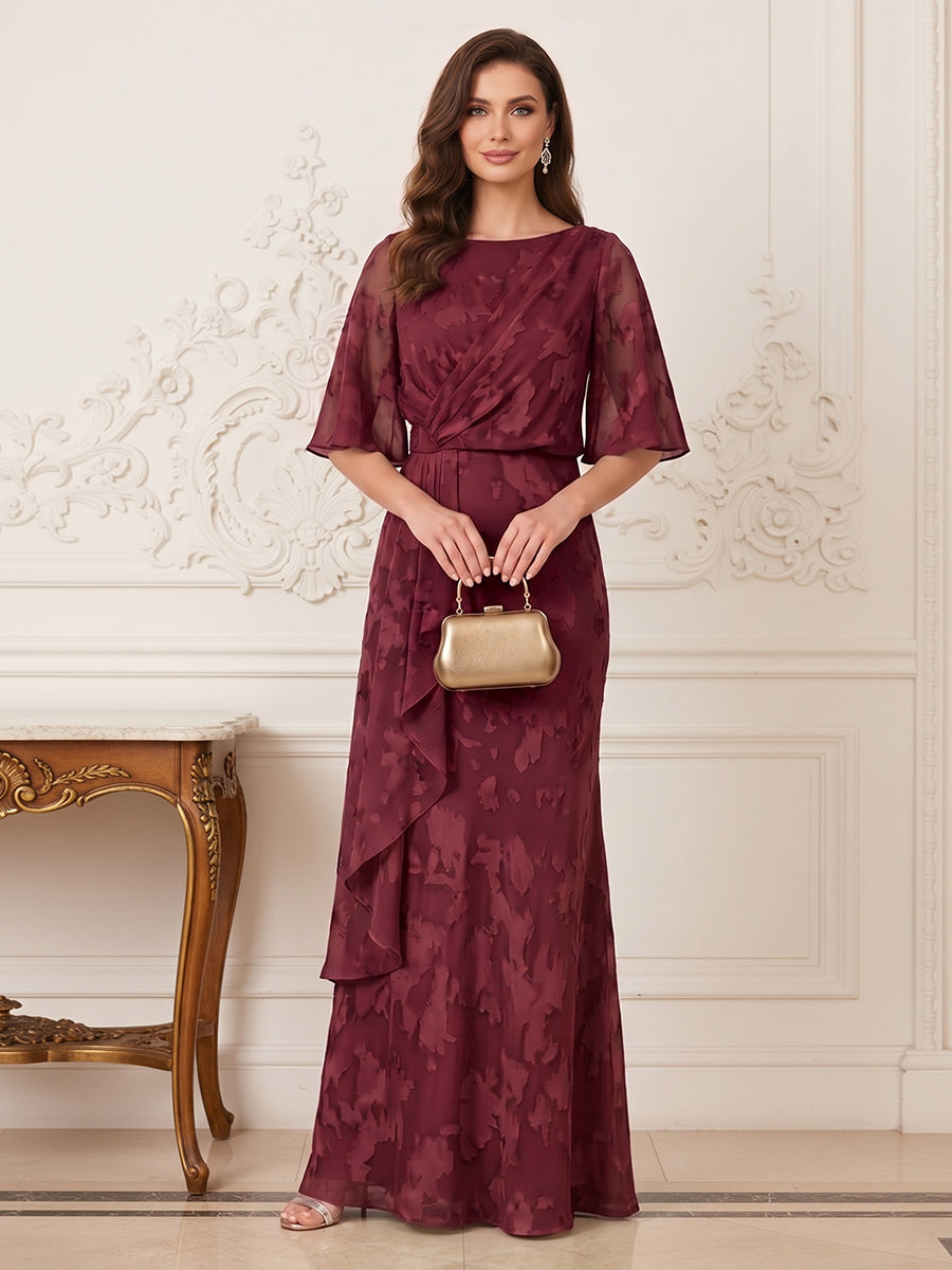 Sabine burgundy front view mother of the bride dress