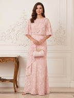 Sabine pearl pink front view mother of the bride dress