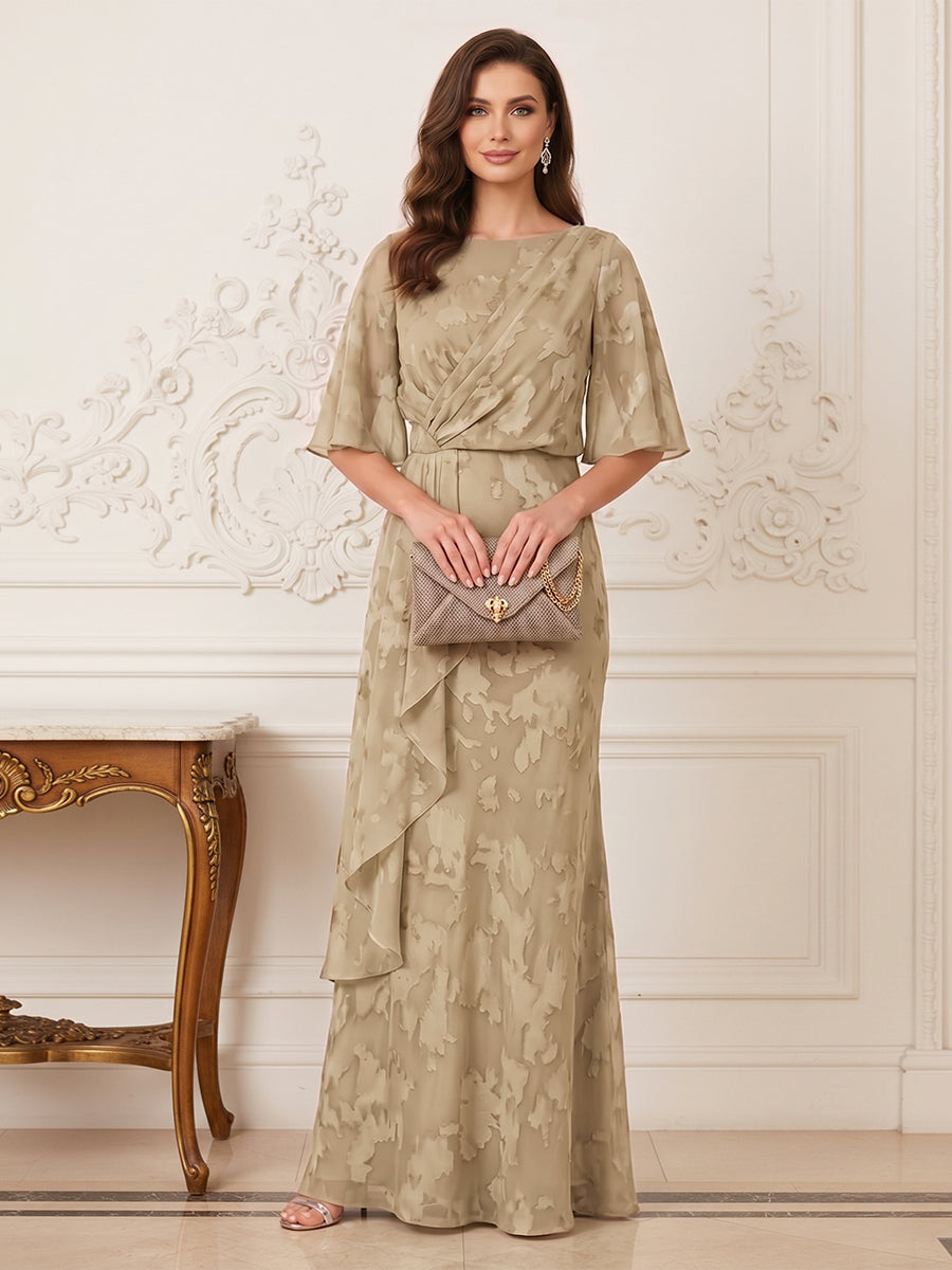 Sabine taupe front view mother of the bride dress