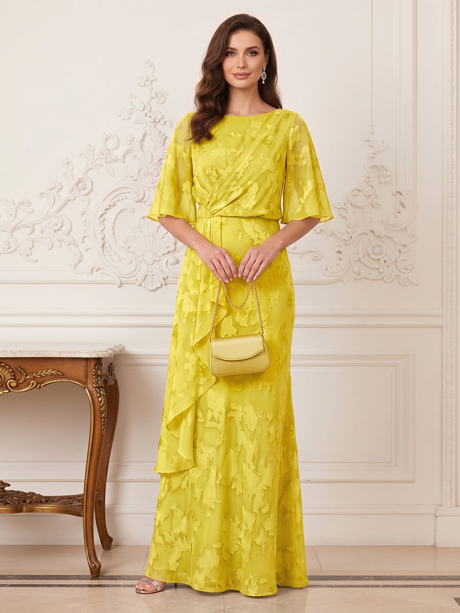 Sabine yellow front view mother of the bride dress