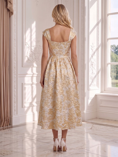 Adelia Gold back view wedding guest dress