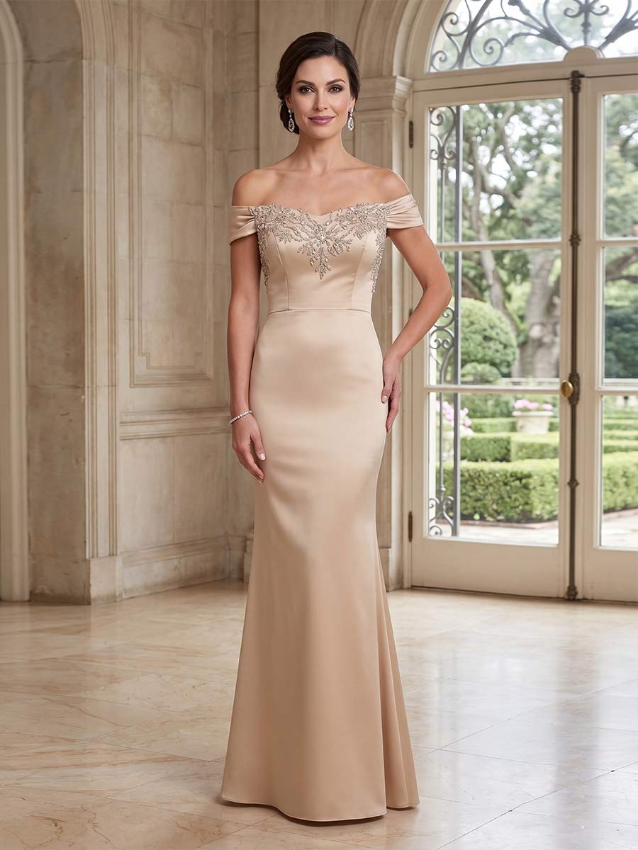 Fiona Rose Champagne front view mother of the bride dress