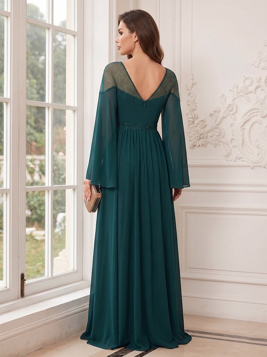 Helene Mae Hunter Green back view mother of the bride dress