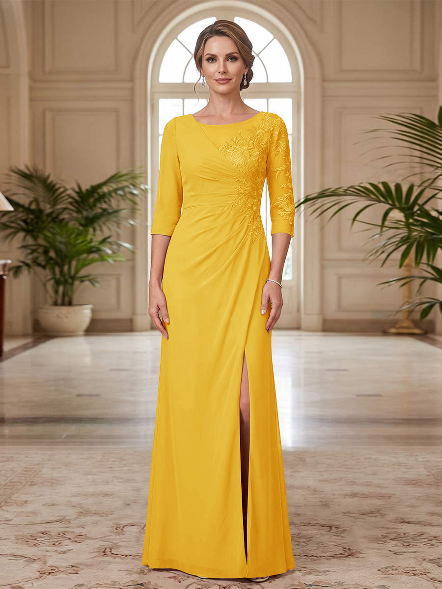 Selene Wren Gold front view mother of the bride dress