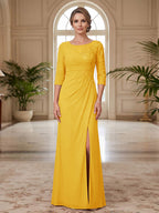Selene Wren Gold front view mother of the bride dress