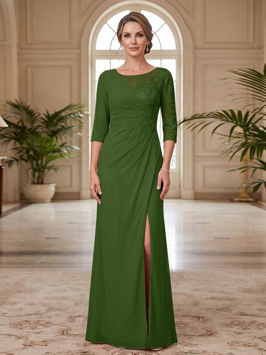 Selene Wren Olive Green front view mother of the bride dress