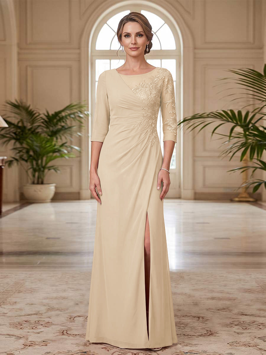 Selene Wren Peach front view mother of the bride dress