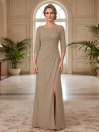 Selene Wren Taupe front view mother of the bride dress
