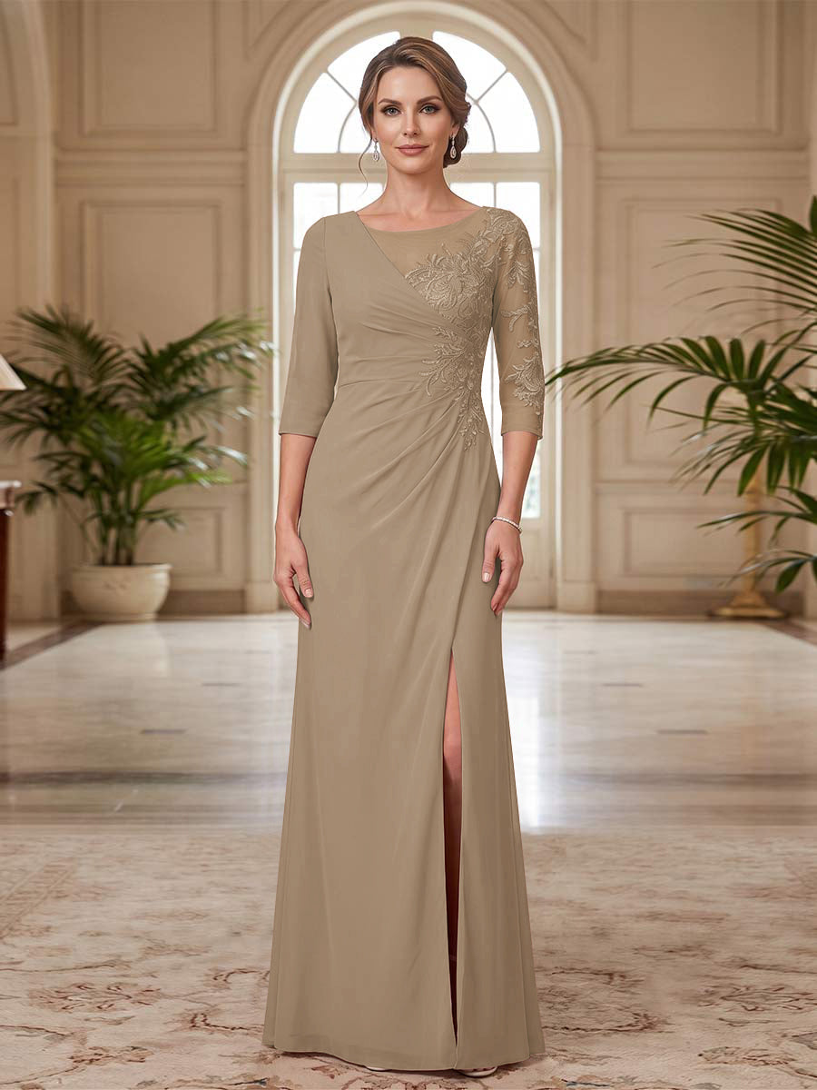 Selene Wren Taupe front view mother of the bride dress
