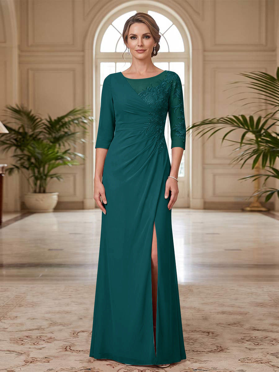 Selene Wren Teal front view mother of the bride dress