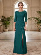 Selene Wren Teal front view mother of the bride dress