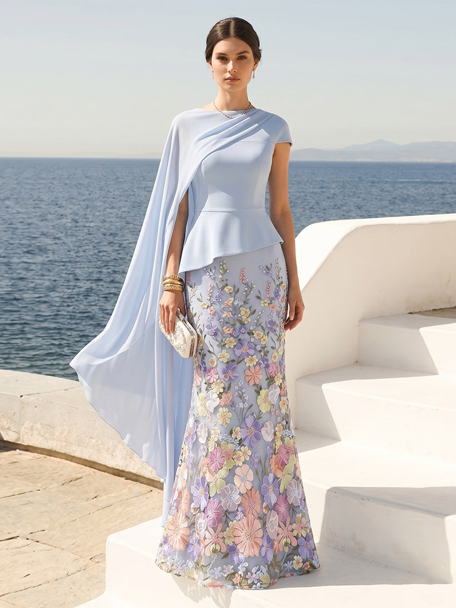 Zariah Snow Ocean Blue front view wedding guest dress