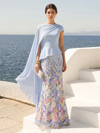 Zariah Snow Ocean Blue front view wedding guest dress