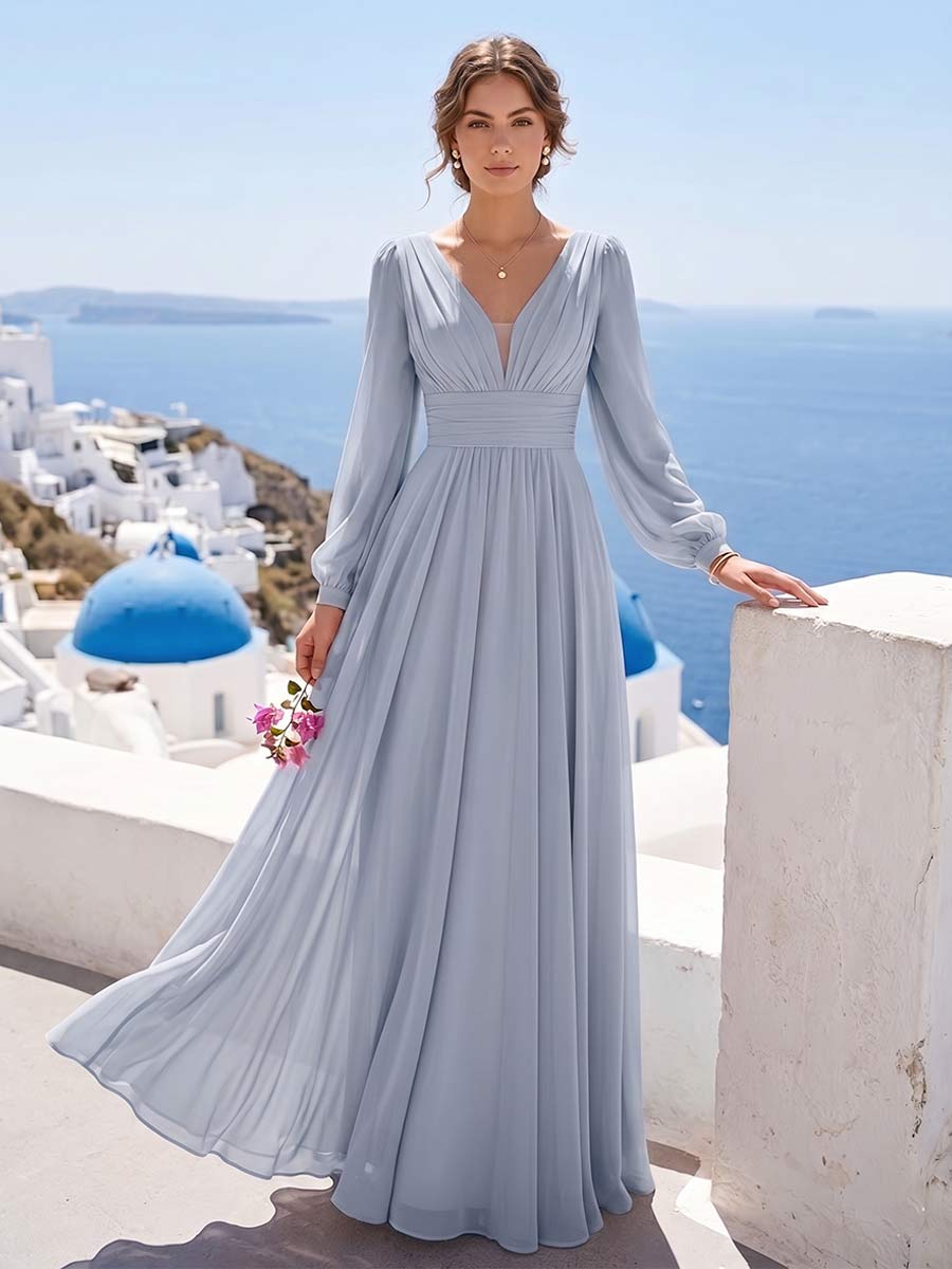 Tahlia Steel Blue front view bridesmaid dress