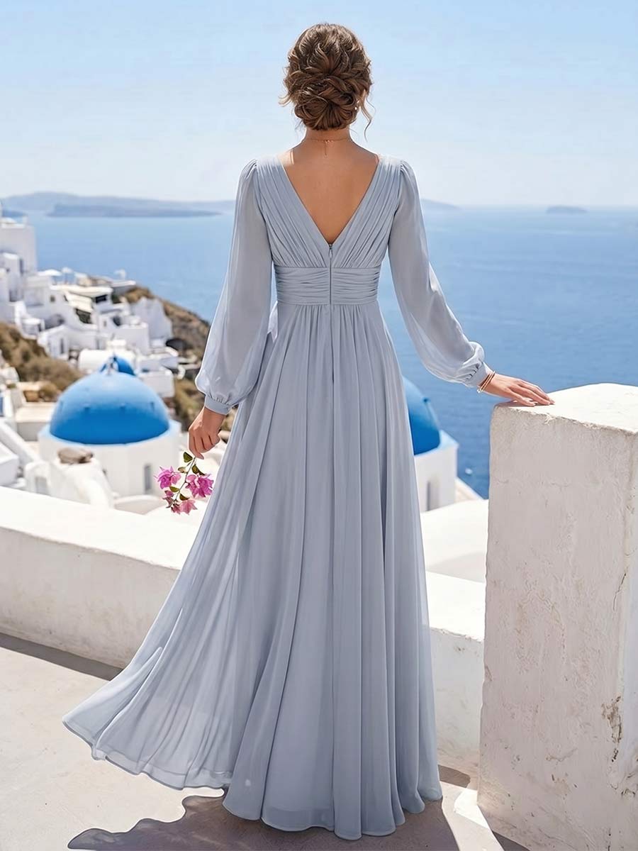 Tahlia Steel Blue back view bridesmaid dress