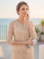 Josephine Mae Champagne side view mother of the bride dress
