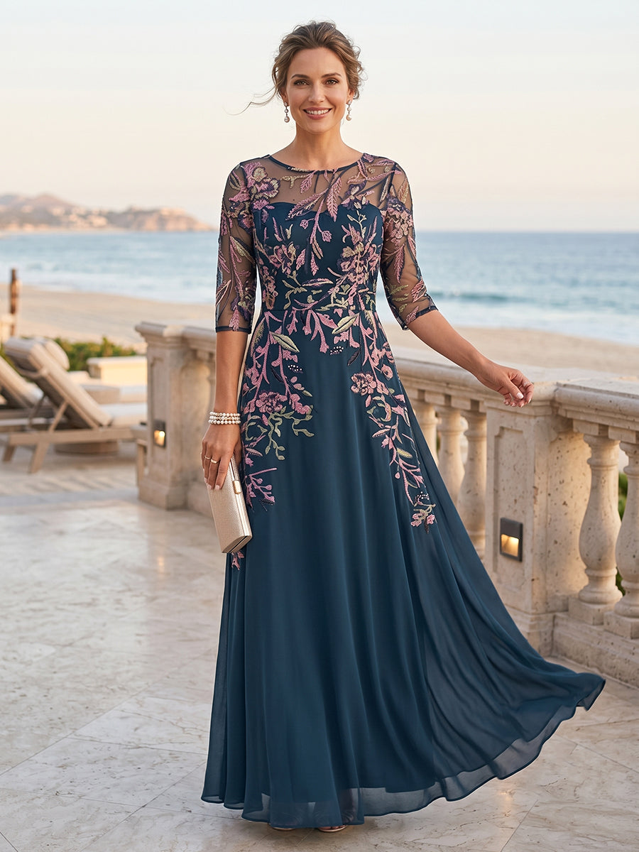 Ursula Faye Navy Blue front view mother of the bride dress