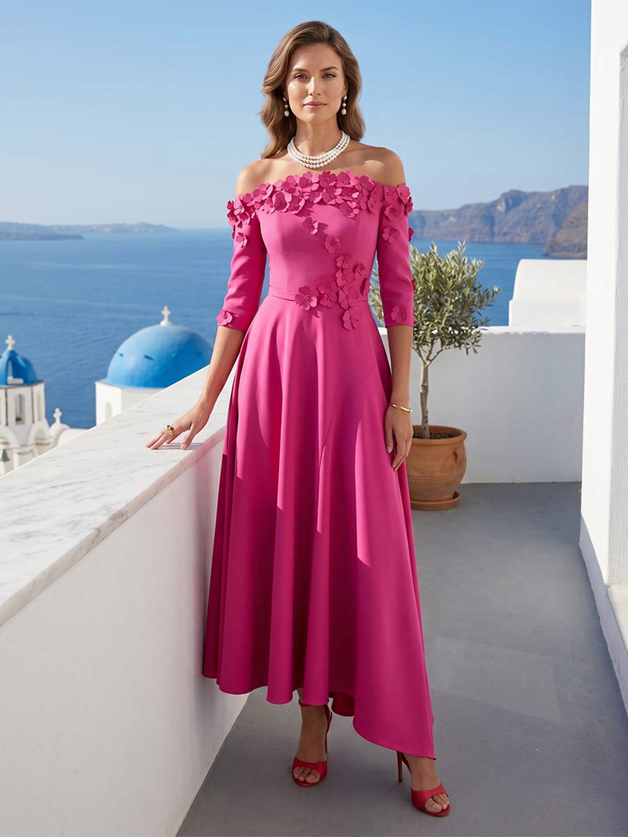 Nina Elise Fuchsia front view mother of the bride dress