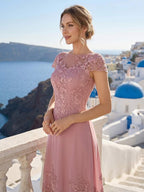 Solenne dusty rose side view mother of the bride dress