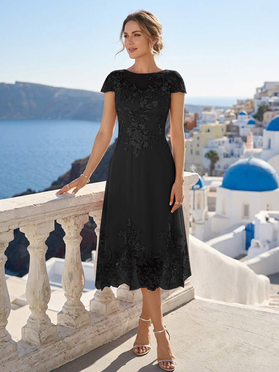 Solenne black front view mother of the bride dress
