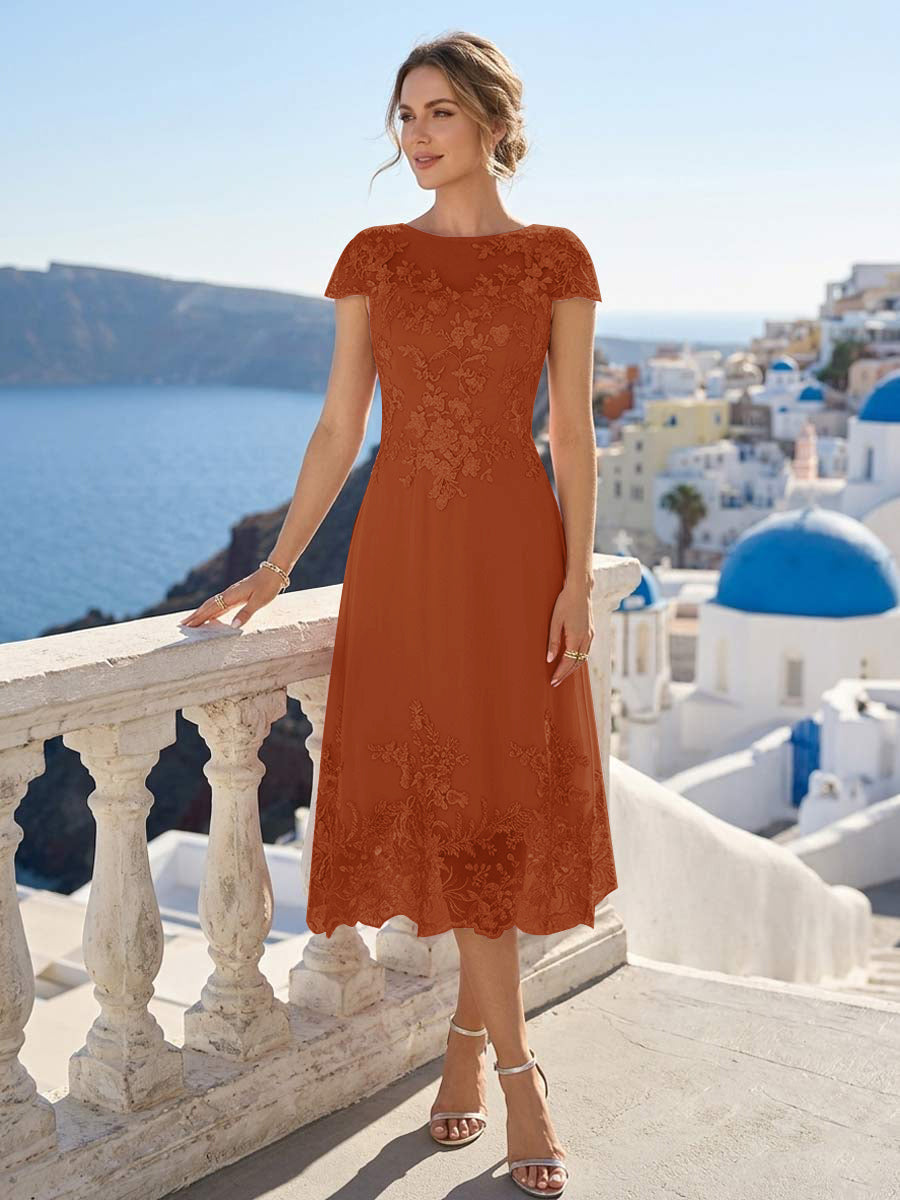 Solenne burnt orange front view mother of the bride dress