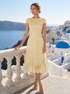 Priscilla Fern Champagne back view mother of the bride dress