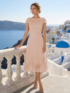 Priscilla Fern Dusty Rose hem detail mother of the bride dress