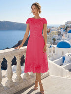 Solenne hot pink front view mother of the bride dress