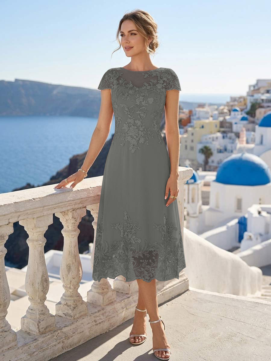 Solenne grey front view mother of the bride dress