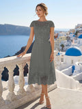 Priscilla Fern Grey front view mother of the bride dress
