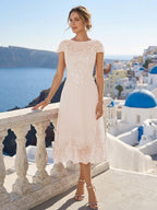 Solenne pearl pink front view mother of the bride dress
