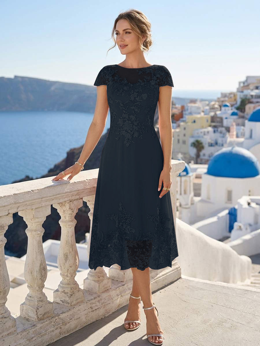 Priscilla Fern Navy Blue front view mother of the bride dress