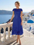 Priscilla Fern Royal Blue side view mother of the bride dress