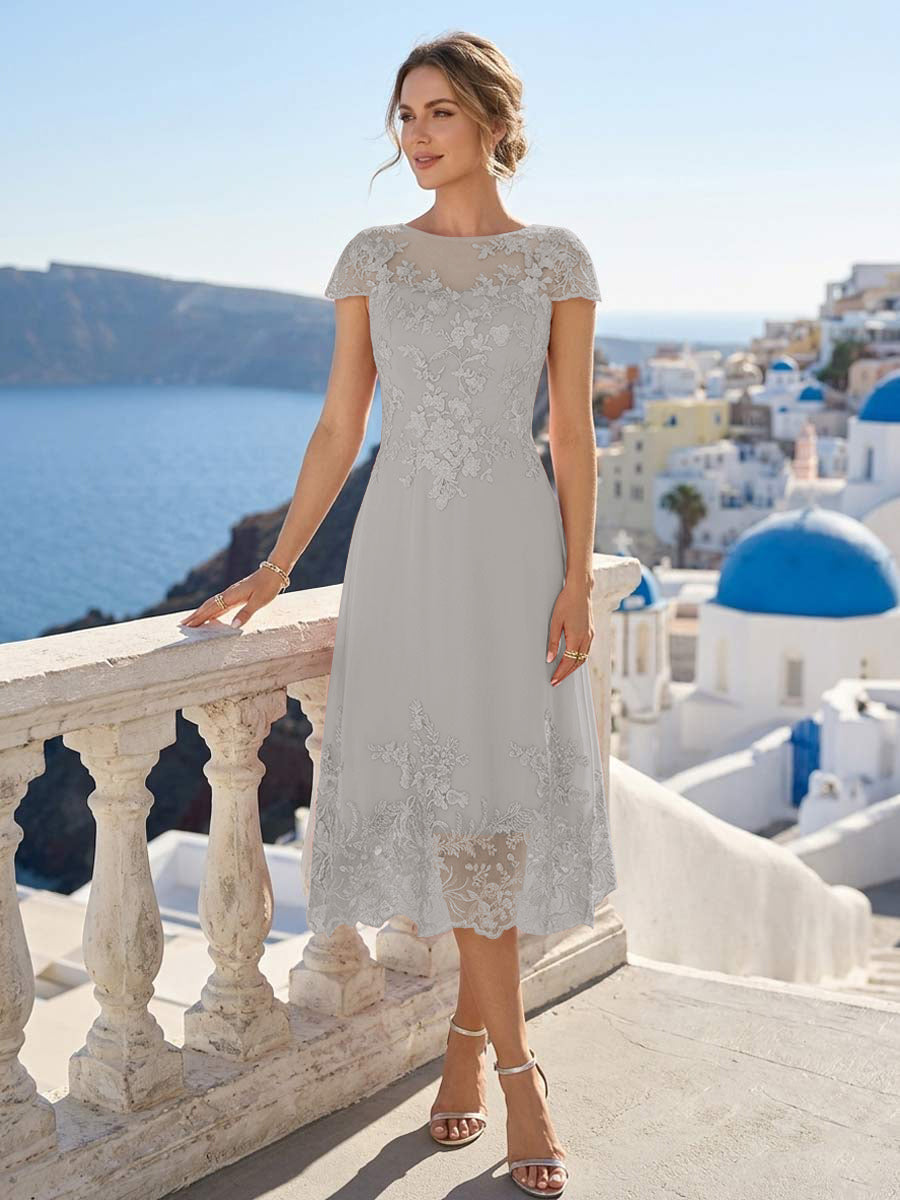 Solenne silver front view mother of the bride dress