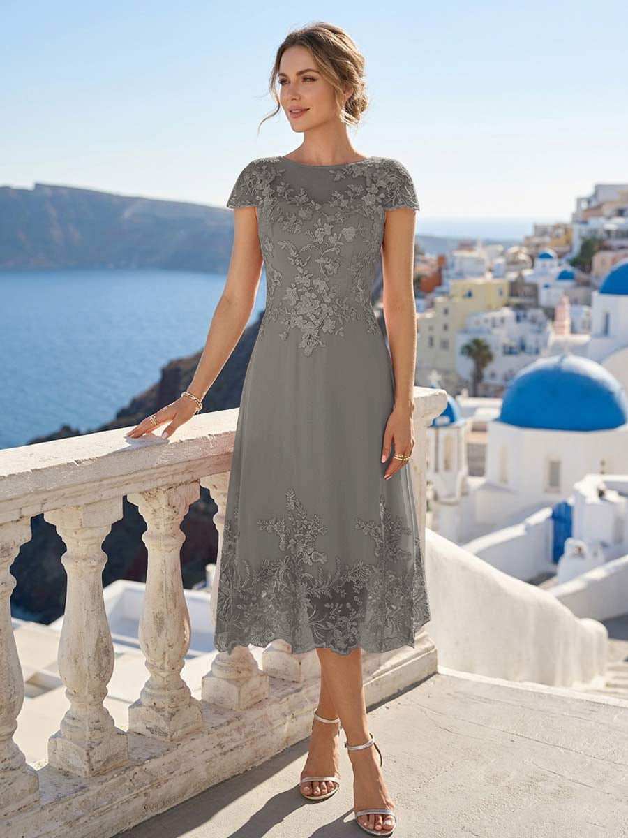 Solenne steel grey front view mother of the bride dress