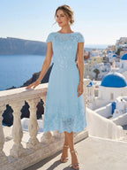 Priscilla Fern Sky Blue side view mother of the bride dress