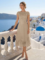 Solenne taupe front view mother of the bride dress