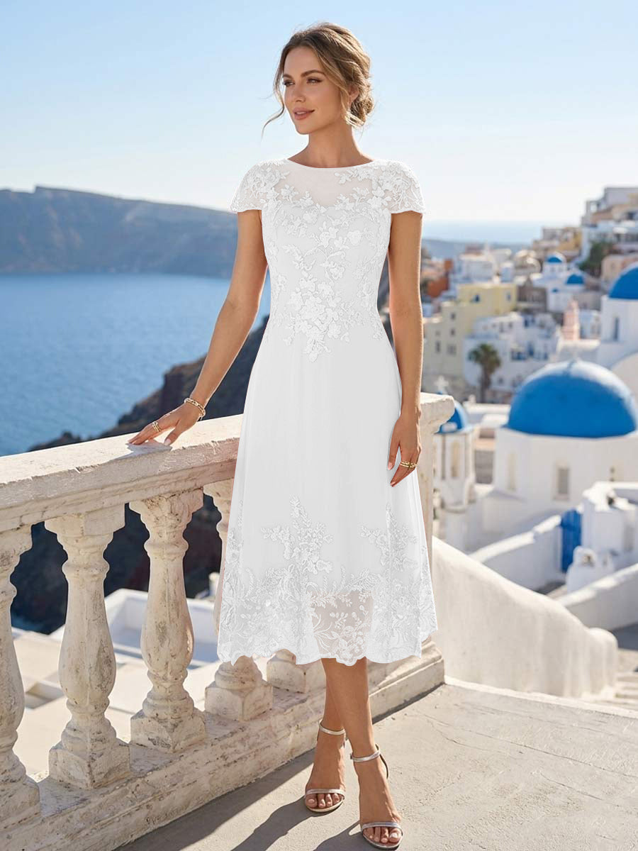 Solenne white front view mother of the bride dress