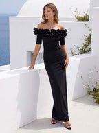 Mirielle Sage Black front view wedding guest dress