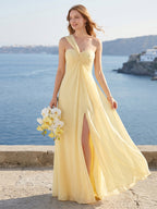 Leona Yellow front view bridesmaid dress