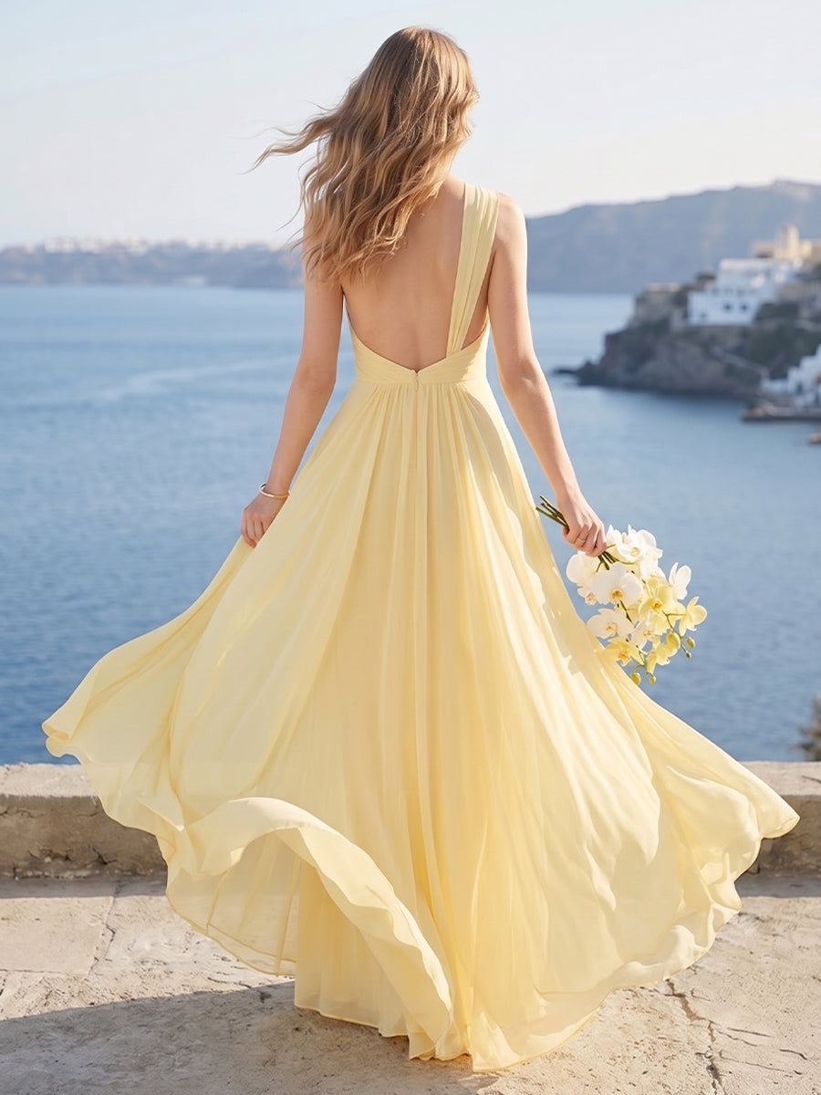 Leona Yellow back view bridesmaid dress