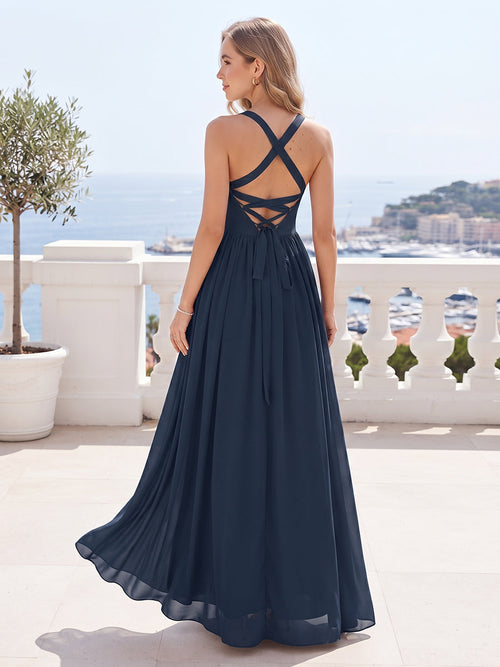Adelina Navy Blue back view bridesmaid dress