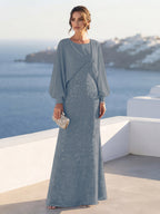 Tabitha Rose Dusty Blue back view mother of the bride dress