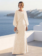 Tabitha Rose Champagne back view mother of the bride dress
