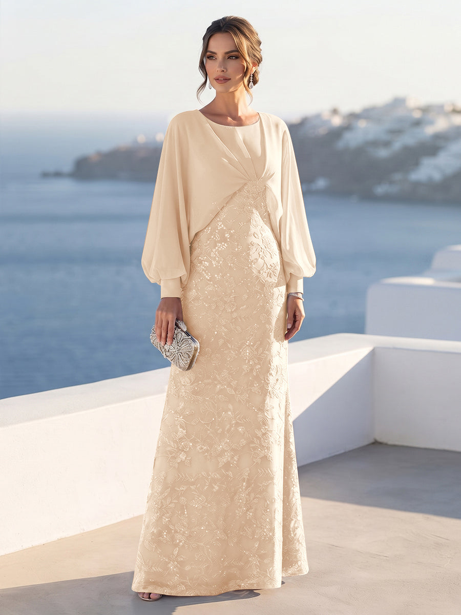 Tabitha Rose Peach front view mother of the bride dress