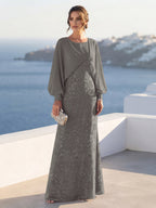 Tabitha Rose Steel Grey front view mother of the bride dress