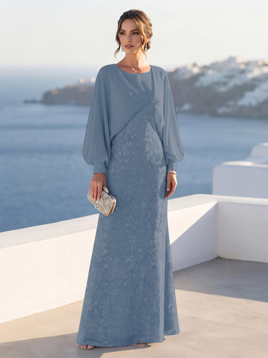 Tabitha Rose Steel Blue front view mother of the bride dress